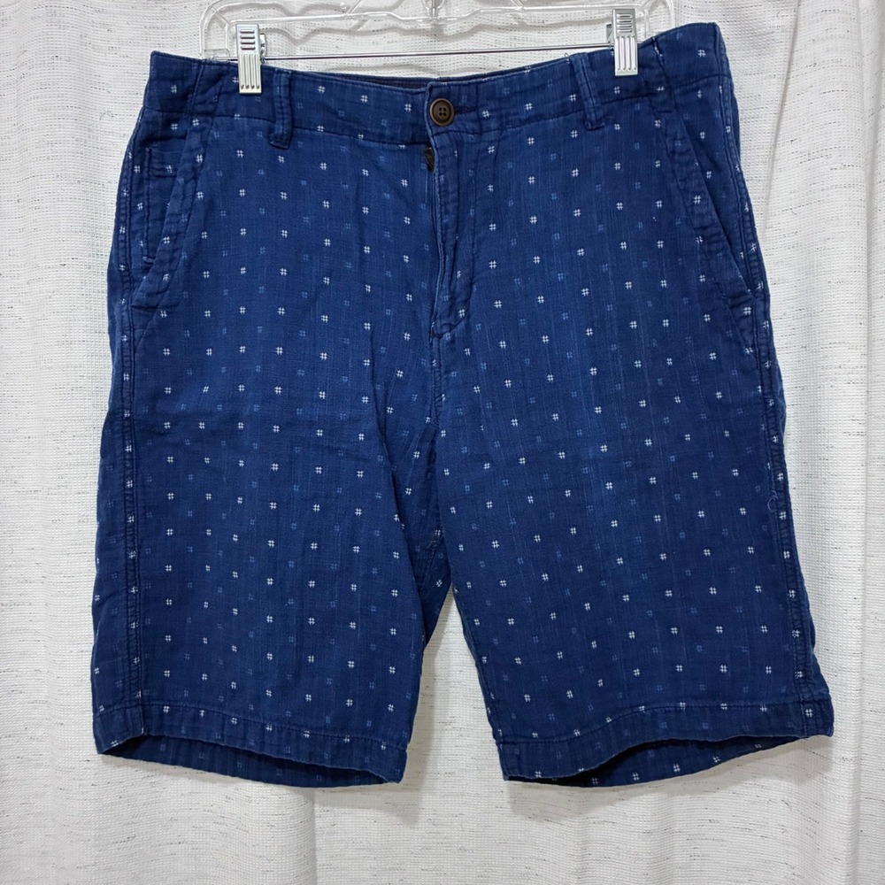 Lucky Brand Mens Blue Geometric Hash Print Cotton Flat Front Shorts Size 34